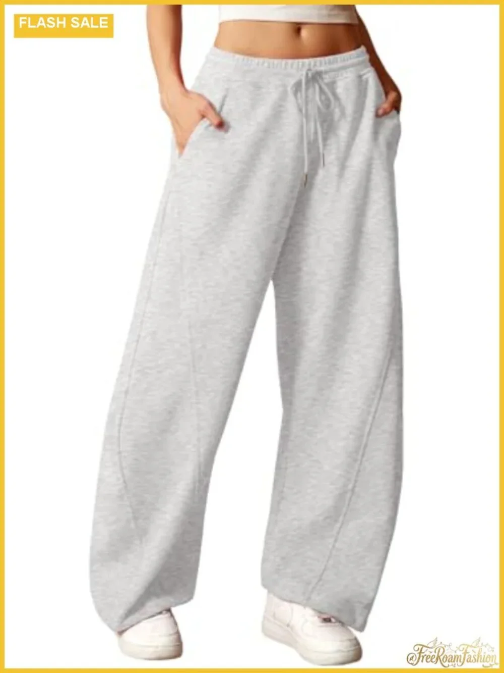 ELLEVEN Women Wide Leg Barrel Sweatpants Drawstring Pockets Cotton Blend